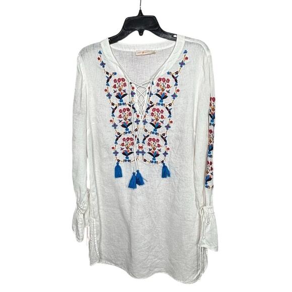 Tory Burch 100% Linen Wildflower Embroidered Swim Coverup Dress Size Medium - Picture 1 of 10